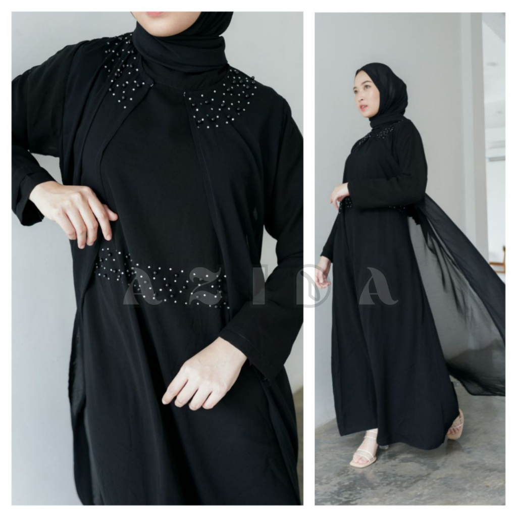 Gamis Outer Premium Abaya Hitam Modern Remaja Jetblack Abaya Polos