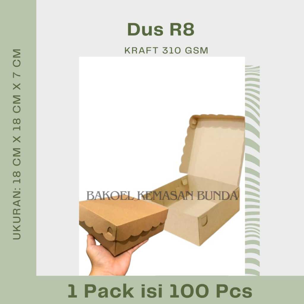 

Dus R8 (18 cm x 18 cm x 7 cm) Kraft 310 gsm | Kardus | Dus Snack dan Nasi
