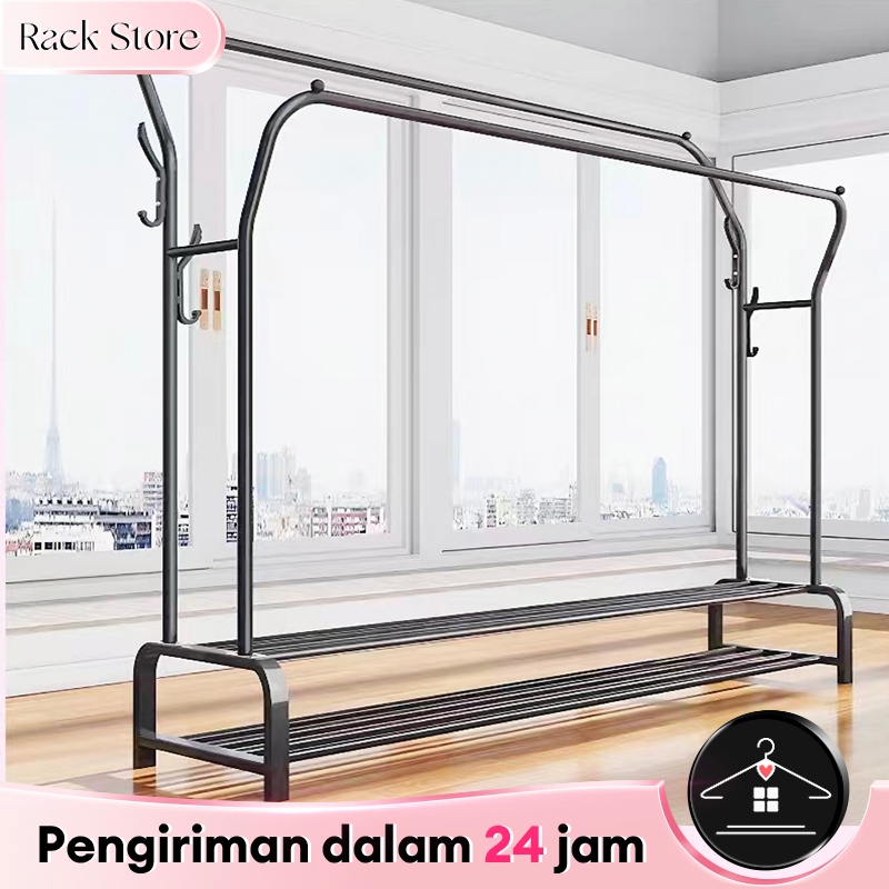 Stand Hanger Rak Besi Gantungan Baju Double Baju Pakaian Rak Sepatu Tas Serbaguna Display Rak Besi