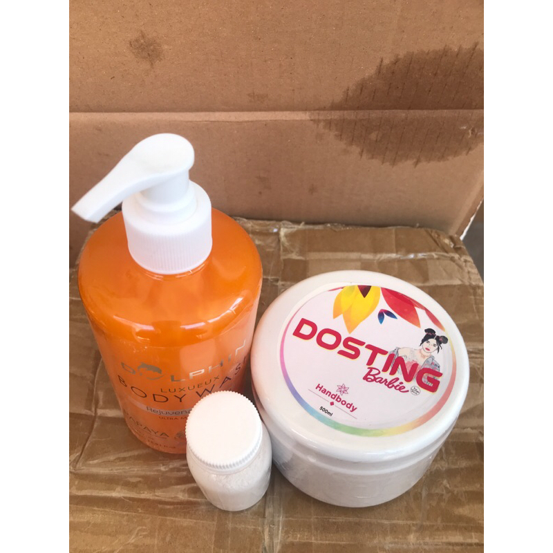PAKET PEMUTIH BADAN HEMAT ( 1 HB BARBIE + 1 SABUN DOLPHIN PPY 500ML + 1 BOTOL SERBUK ARBUTIN )