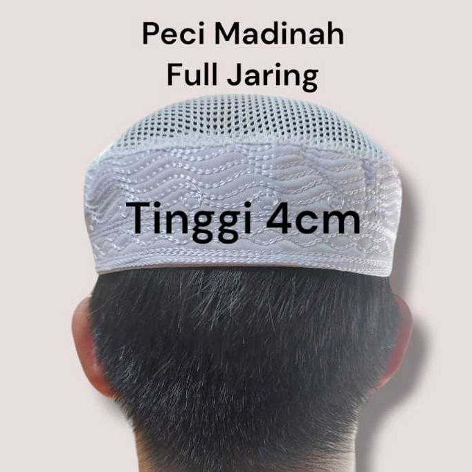 Peci Madinah Full Jaring Tinggi 4cm Pendek Kopiah haji putih