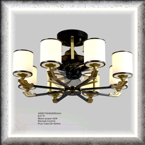 Lampu Hias Gantung Cabang Kaca ceiling fan tembaga Kipas angin Orbit Clasic remote minimalis elegan 