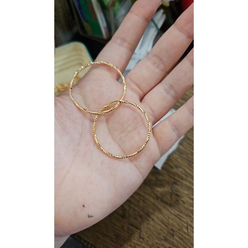 Anting gipsy hoop hoops bulat polos besar jumbo 3,5 cm emas asli 375 muda