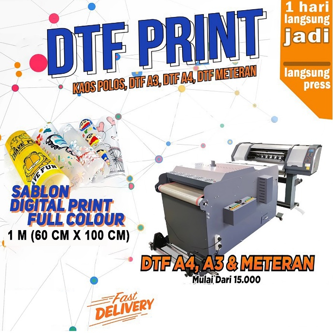 

DTF Sablon Print - Digital Transfer Film Full Colour Premium Qualty - PELINDUNG PET FILM - A5 A4 A3 1M LOGO