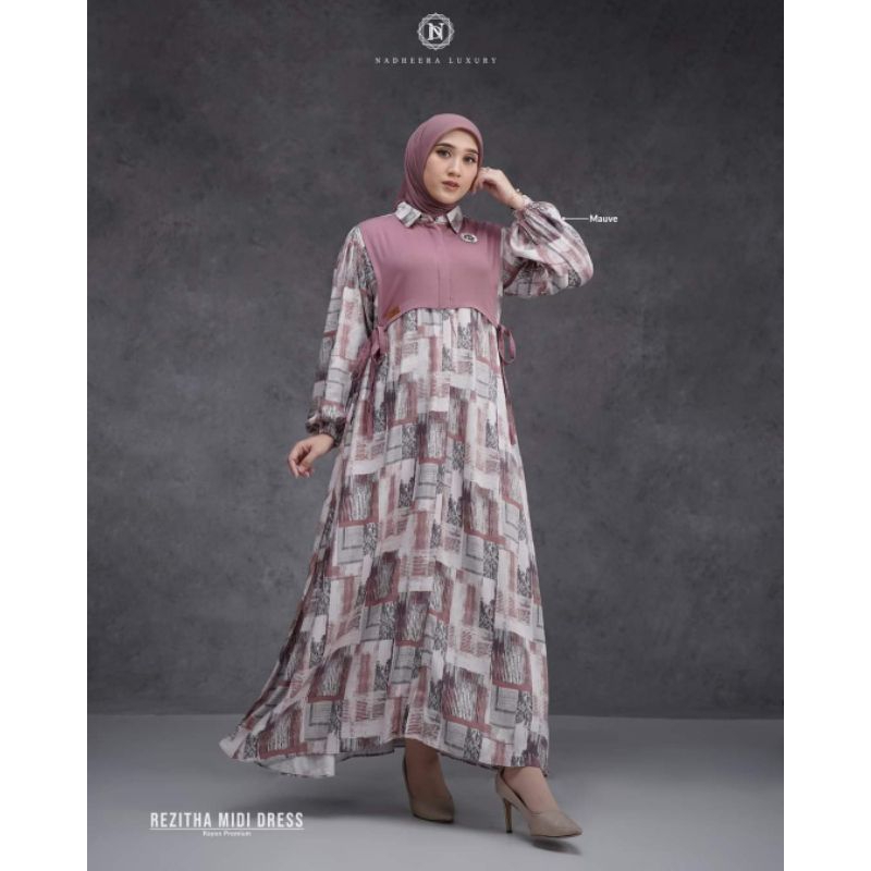Midi dress nadheera luxury // midi dress polos motif terlaris by nadheera luxury ori rezhitha midi d