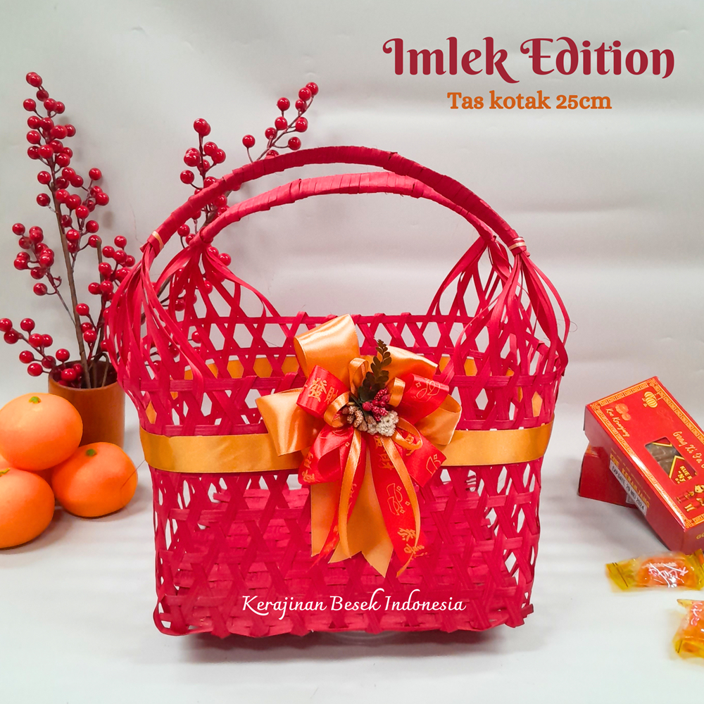 

GOODIE BAG HAMPERS SPESIAL IMLEK 2024 SINCIA Tas kotak 25cm warna pita Bingkisan imlek Souvenir jeruk mandarin Paperbag