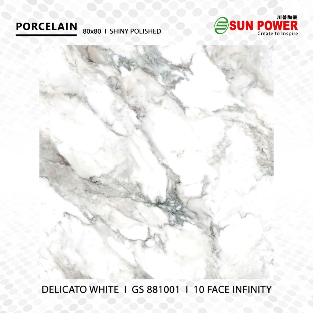 Granit Lantai Glossy Polished 80x80 - Delicato White | Sun Power