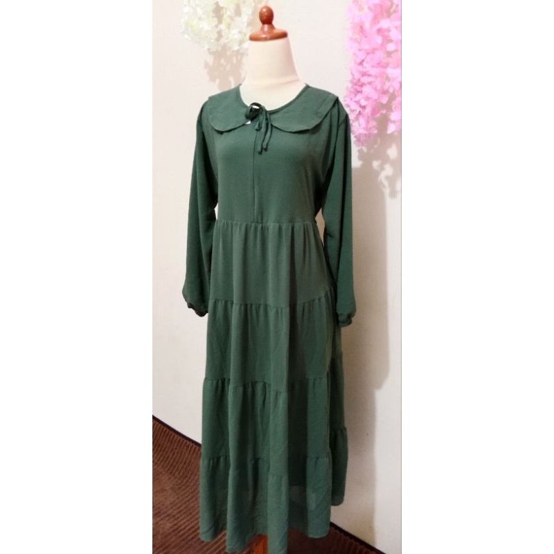Gamis midi ceruty hijau army GM10