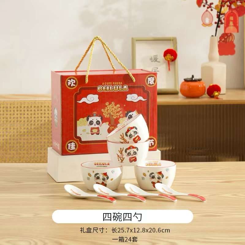 

bowl set hampers souvenir hadiah 4 mangkuk 4 sendok set gift box