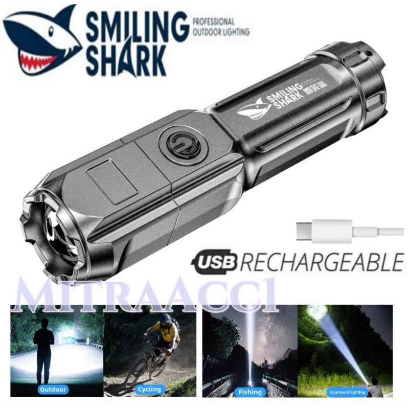 Senter Swat Smilling Shark 36W/ Senter Kepala Headlamp/ Senter LED Police Recharge USB/ senter Cas