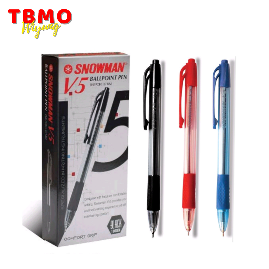 

( 1 Pack ) TBMO Bolpen Snowman V5 Per Pack Isi 12 Pcs