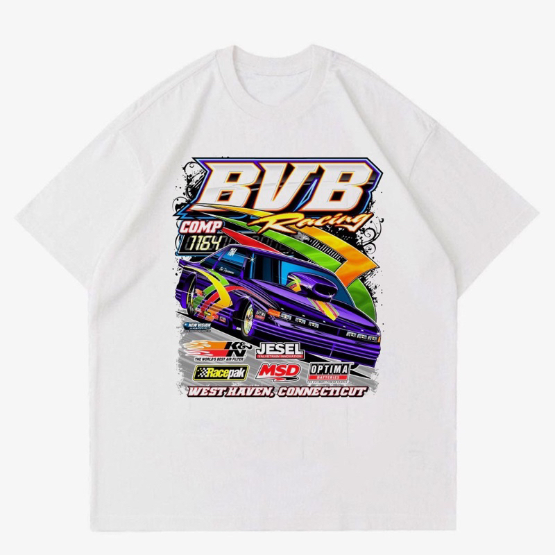KAOS VINTAGE NASCAR BVB RACING | T-SHIRT WHITE NASCAR BVB RACING | KAOS BAJU MOBIL BALAP