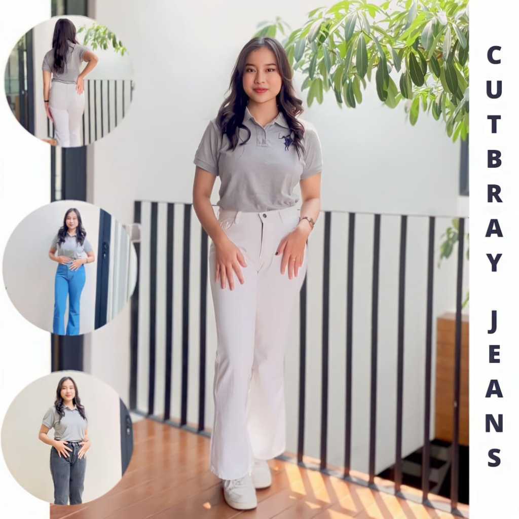 Celana Cutbray Putih Jeans Highwaist Bawahan Cutbray Wanita Panjang 97