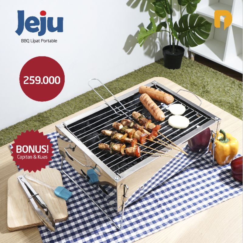 Jeju Alat Panggangan BBQ Sate Lipat Portable Free Capitan & Kuas