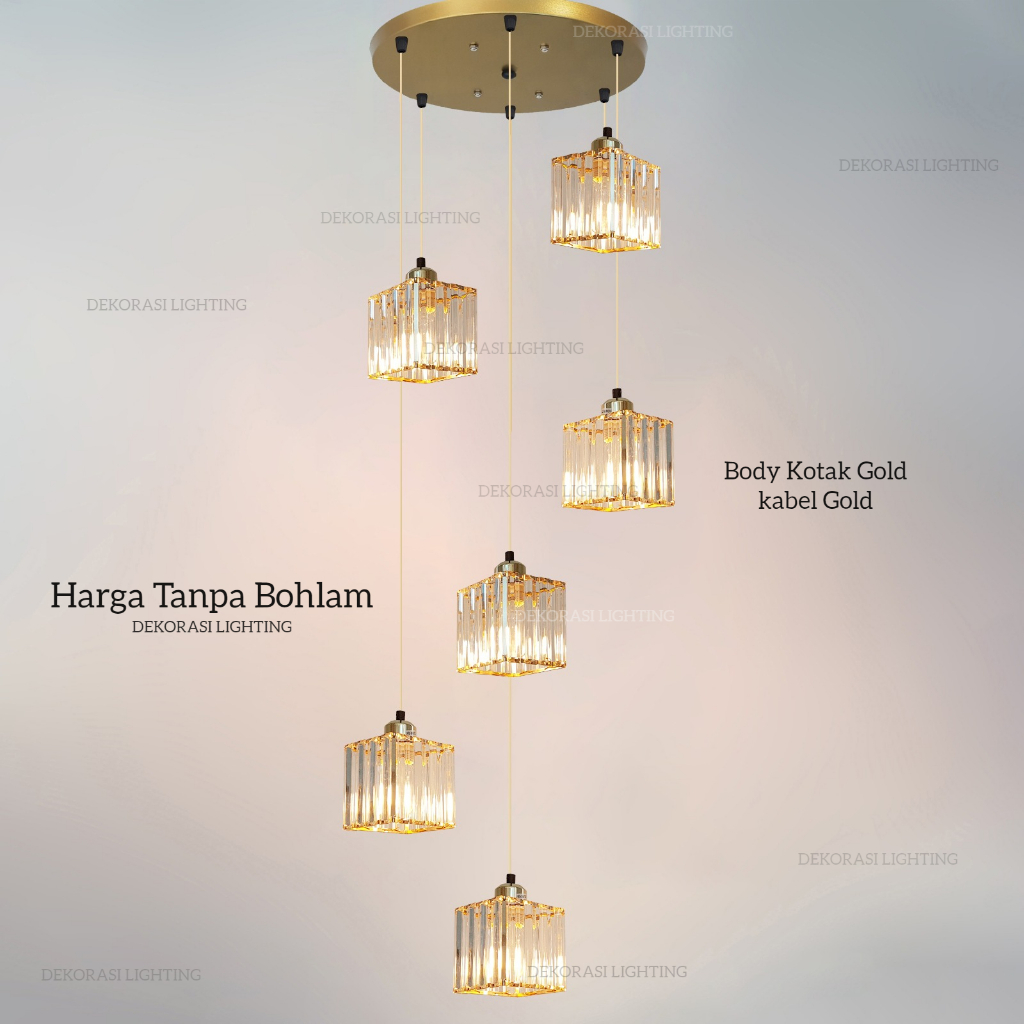 Lampu gantung void 6in1 kaca kristal minimalis modern gold 6 lampu