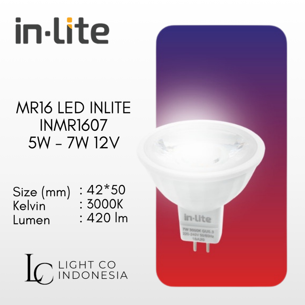 [ LIGHTCO INDONESIA ] LED MR16 INLITE INMR1603 5W 7W 12V WARM WHITE
