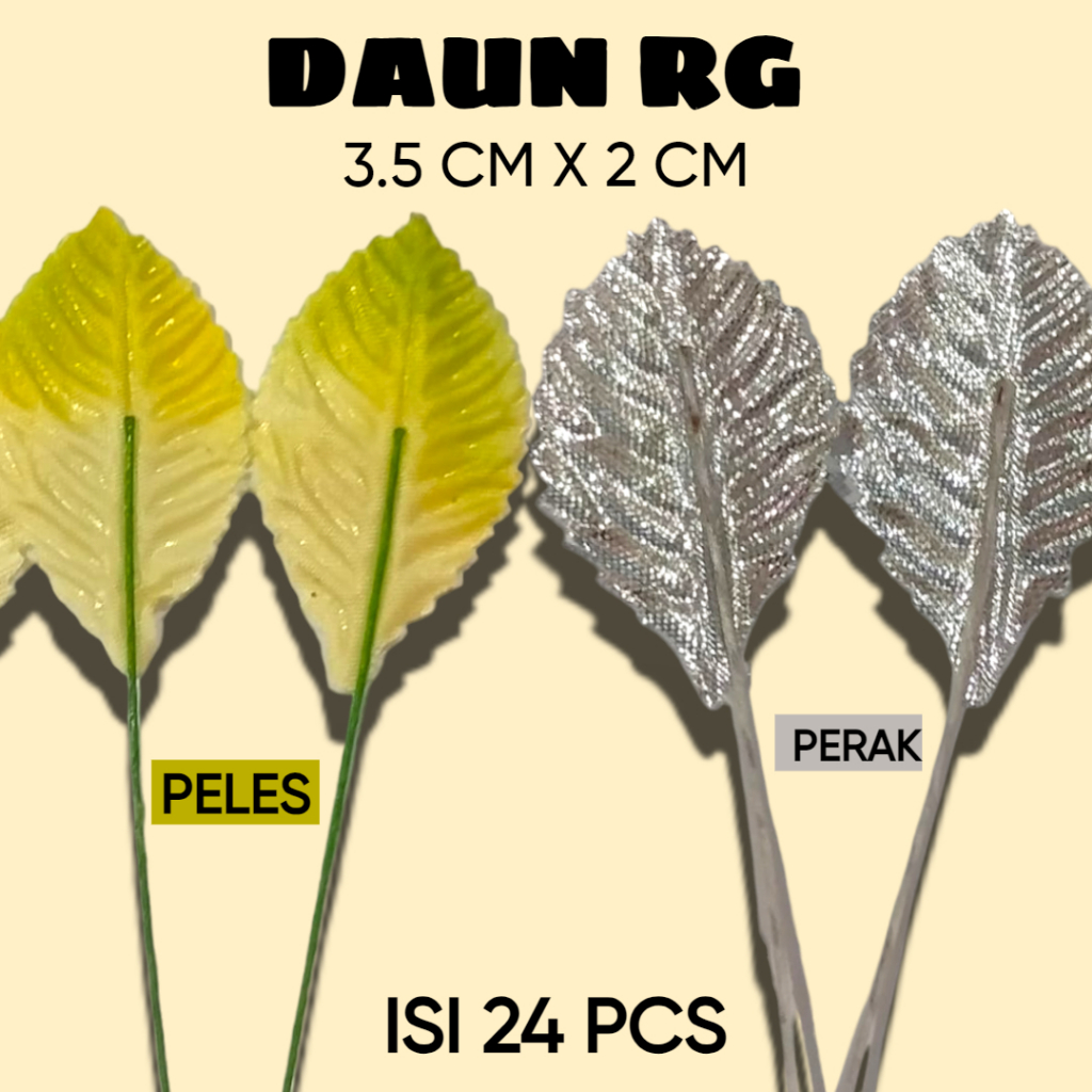 Daun R9 Emas / Perak / PELES Manik-Manik Daun Emas Tangkai Bahan Satin Dekorasi Hiasan Hampers