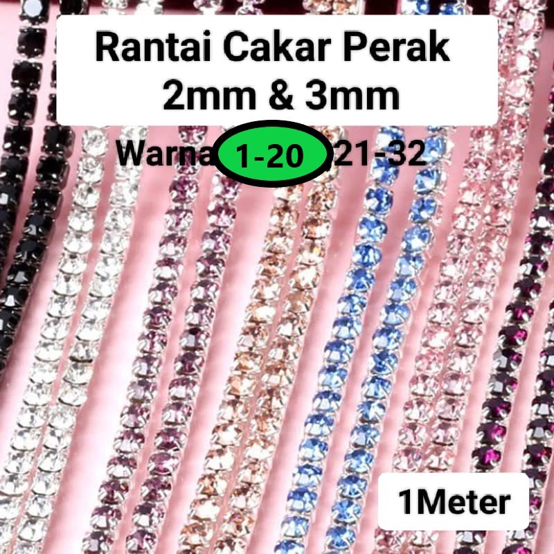 Diamond String Perak / Rantai Cakar Manik-Manik Mutiara Berlian Imitasi Perak Rapat Uk 2-3mm Harga/1