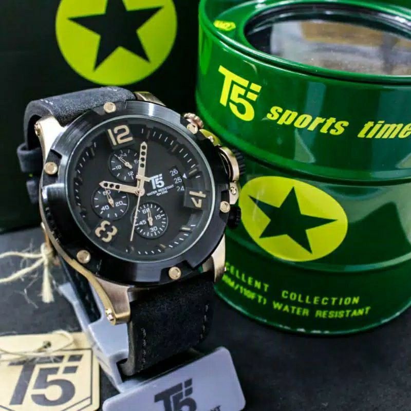 [COD] Jam Tangan Analog Pria Sporty Chronograph Water Resistant T5 H 3638 Original