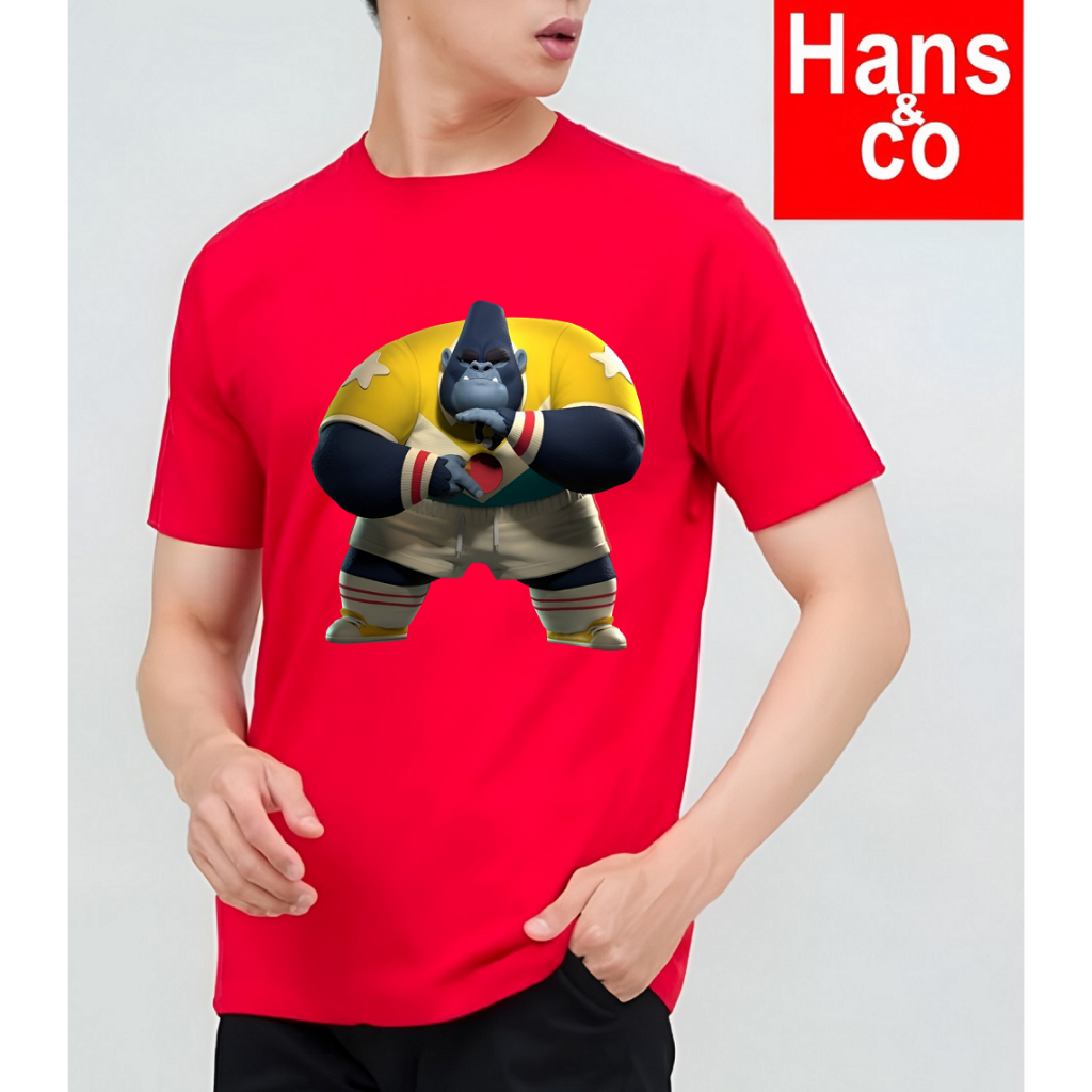 Kaos Pria 3 Dimensi Motif Gorila Pingpong Tshirt Oblong Katun 24s H0254 By Hans & Co