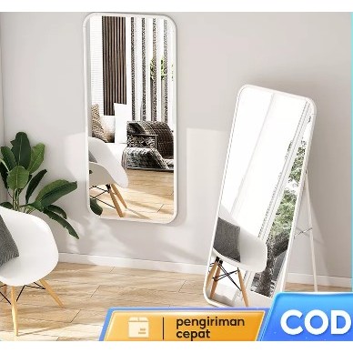 Terbaru RA Cermin Standing Full Body Putih / Kaca Berdiri Adjustable / Standing HD Mirror Dengan Rod
