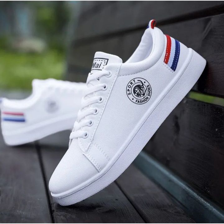 BESTPROMO Sepatu Pria Flag Low Tinggi Sneakers Putih Elegan