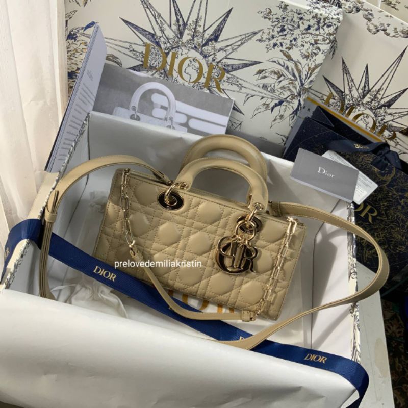 nego preloved rec 2023 christian dior small lady d-joy beige bag authentic