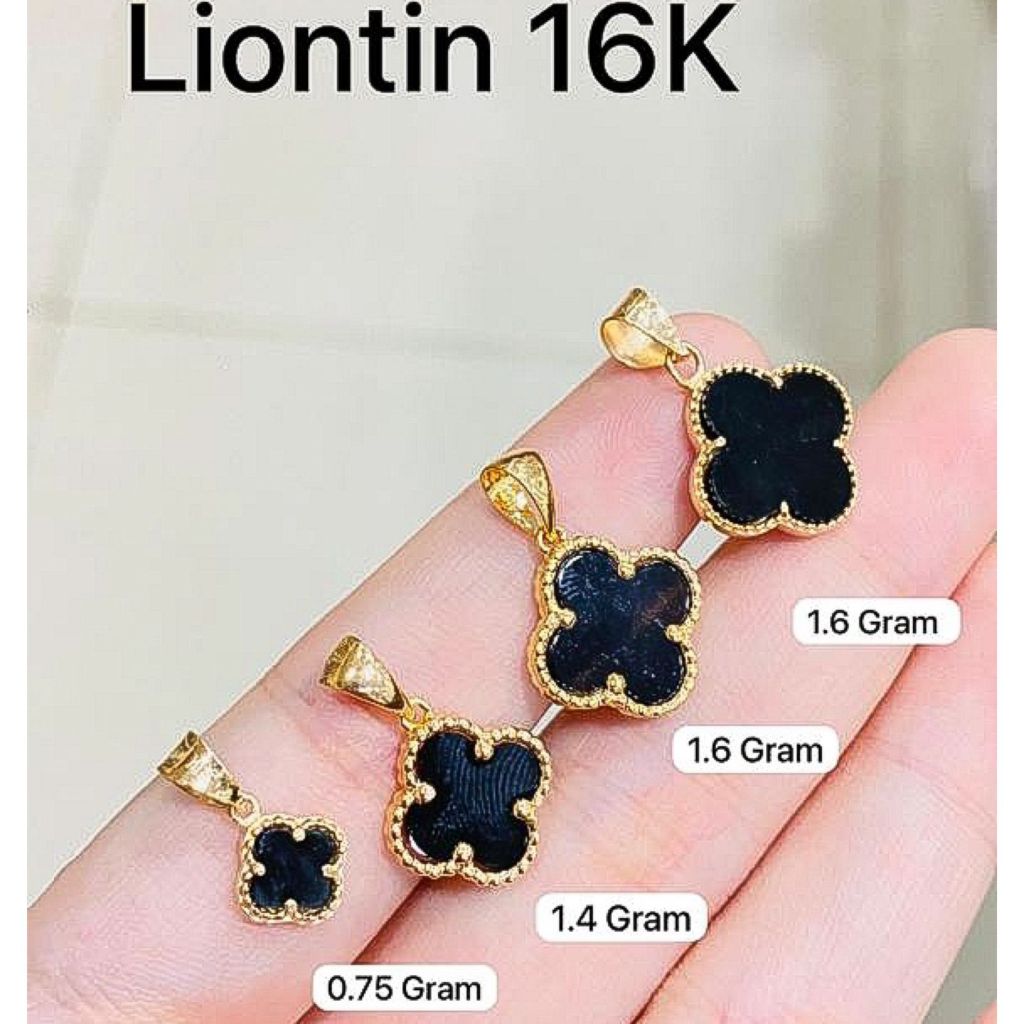 Liontin anak dan dewasa emas asli kadar 70 16k VC branded clover hitam mainan kalung
