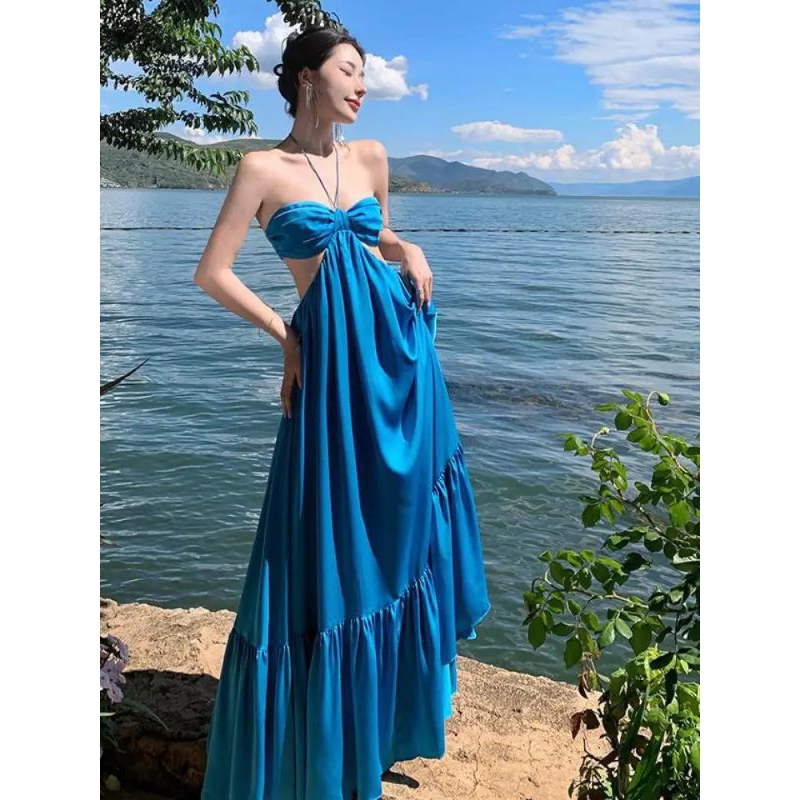 long summer sexy dress premium mewah - dress pantai premium backless - gaun pantai cantik - dress su