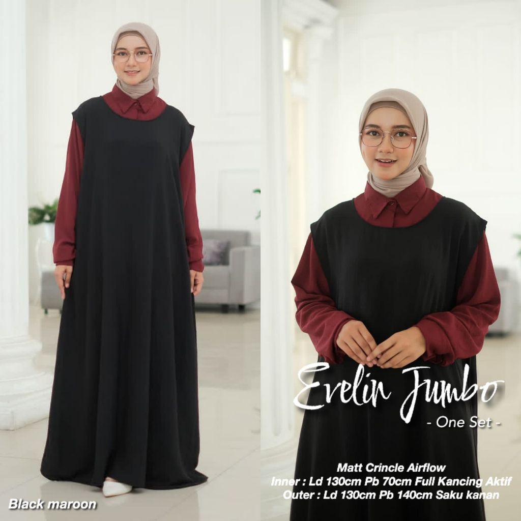 Fuji Dress satu Set Inner Outer Kimono Queenbee Fashion Gamis Muslim Wanita Pesta Kondangan Bridesma
