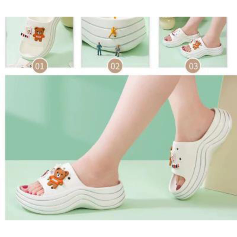 Sandal Fuji Wanita Import 2023 Sendal Wedges Wanita Kekinian Korea Terbaru Rumah Jibbitz