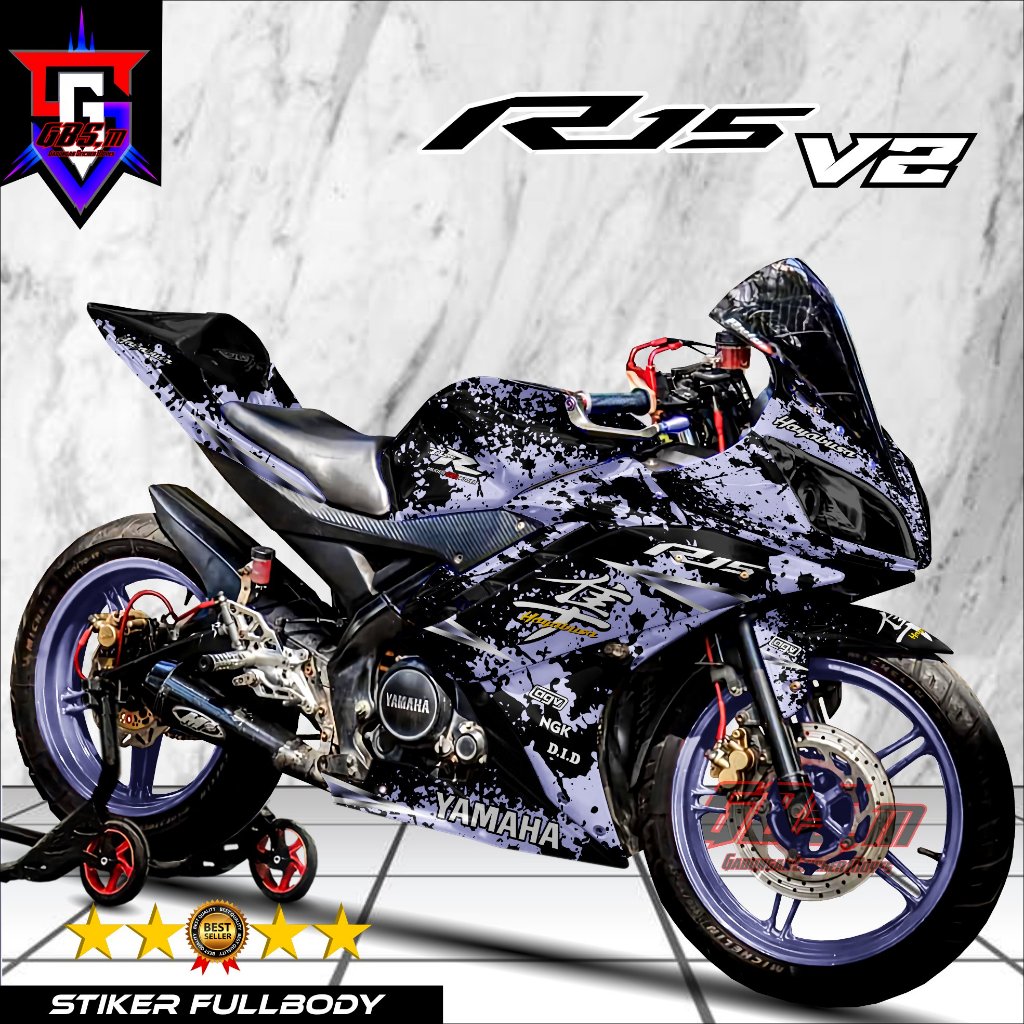 Decal Stiker Variasi Yamaha R15 V2 Fullbody Sticker Motor R15 V2 Full Body Desain Hayabusa GB200.5