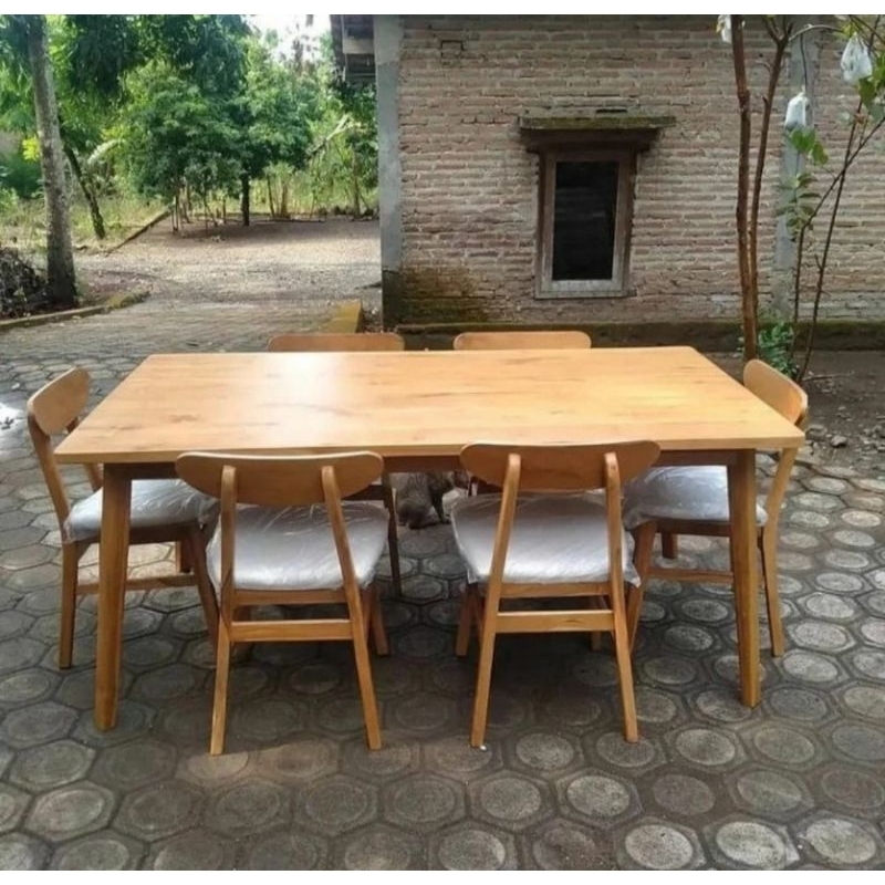 set meja makan ropan kursi 6 kayu jati minimalis