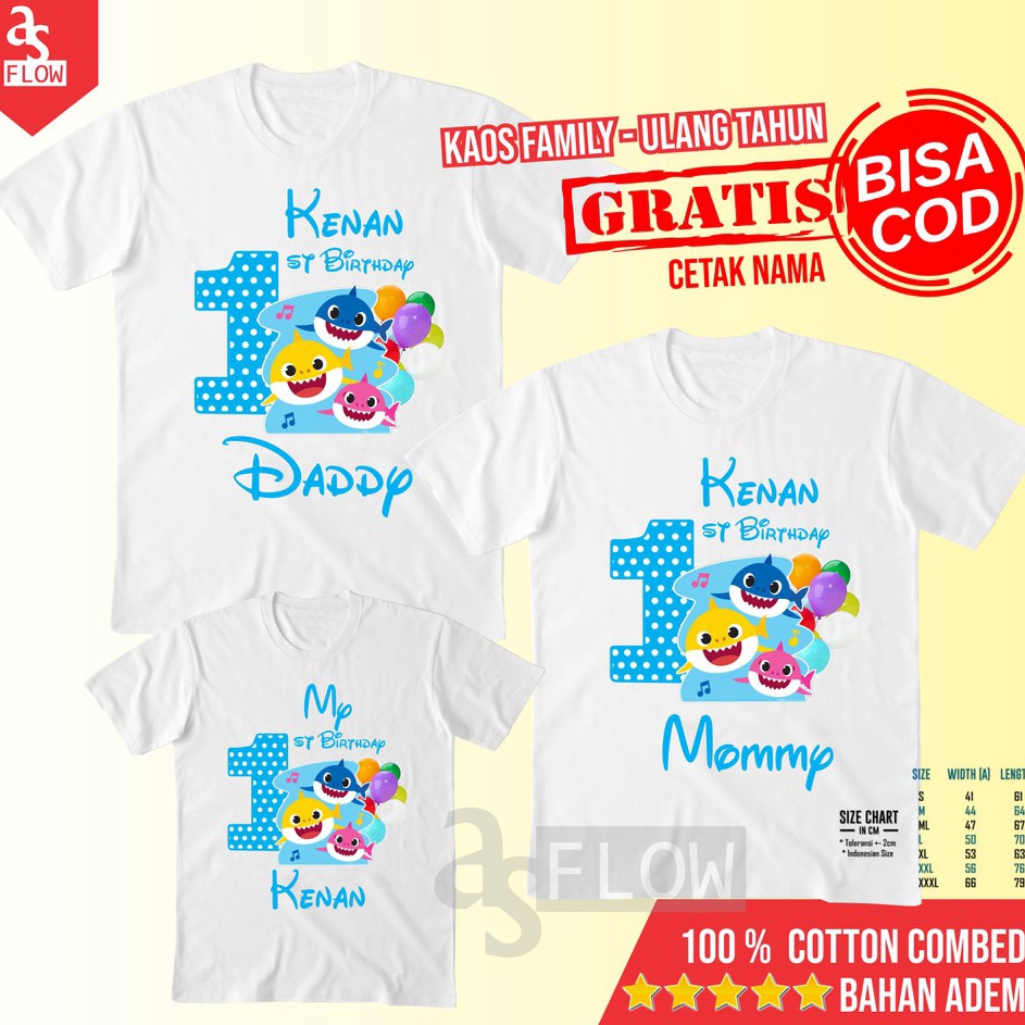 KAOS FAMILY COUPLE BABY SHARK BIRTHDAY CUSTOM  BANYAK PILIHAN DESIGN