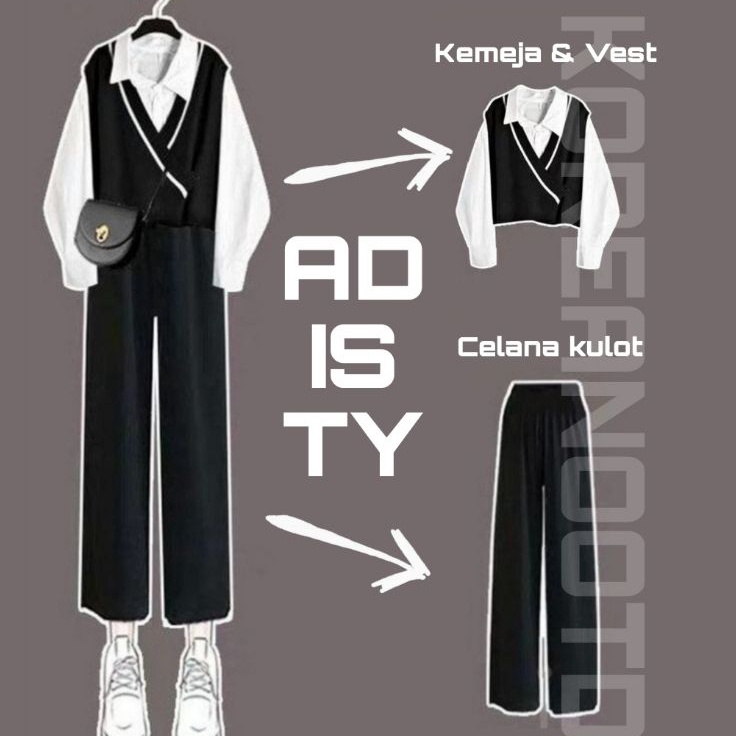 Dapatkan Buruan  one set outfit korea korean style ulzzang style outfit wanita set 16 vest hitam kor