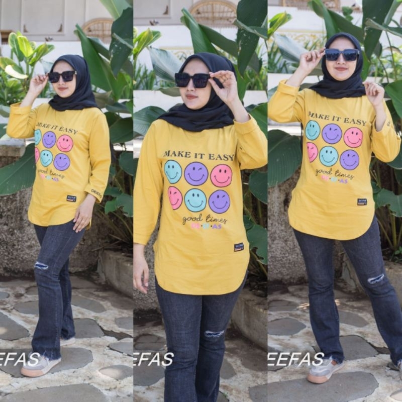 Kaos atasan wanita 7/8 motif oval