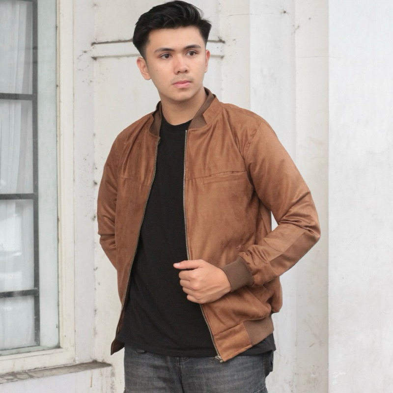 jacket bomber suede pria