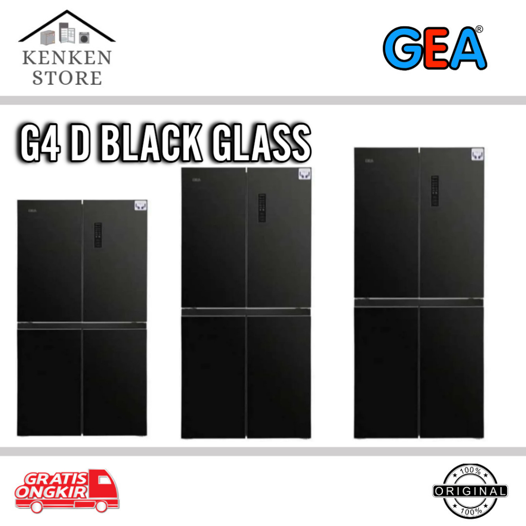 KULKAS GEA SIDE BY SIDE 4 PINTU INVERTER SIDE BY SIDE G4D-BLACK GLASS SERIES G4D404/G4D522/G4D586