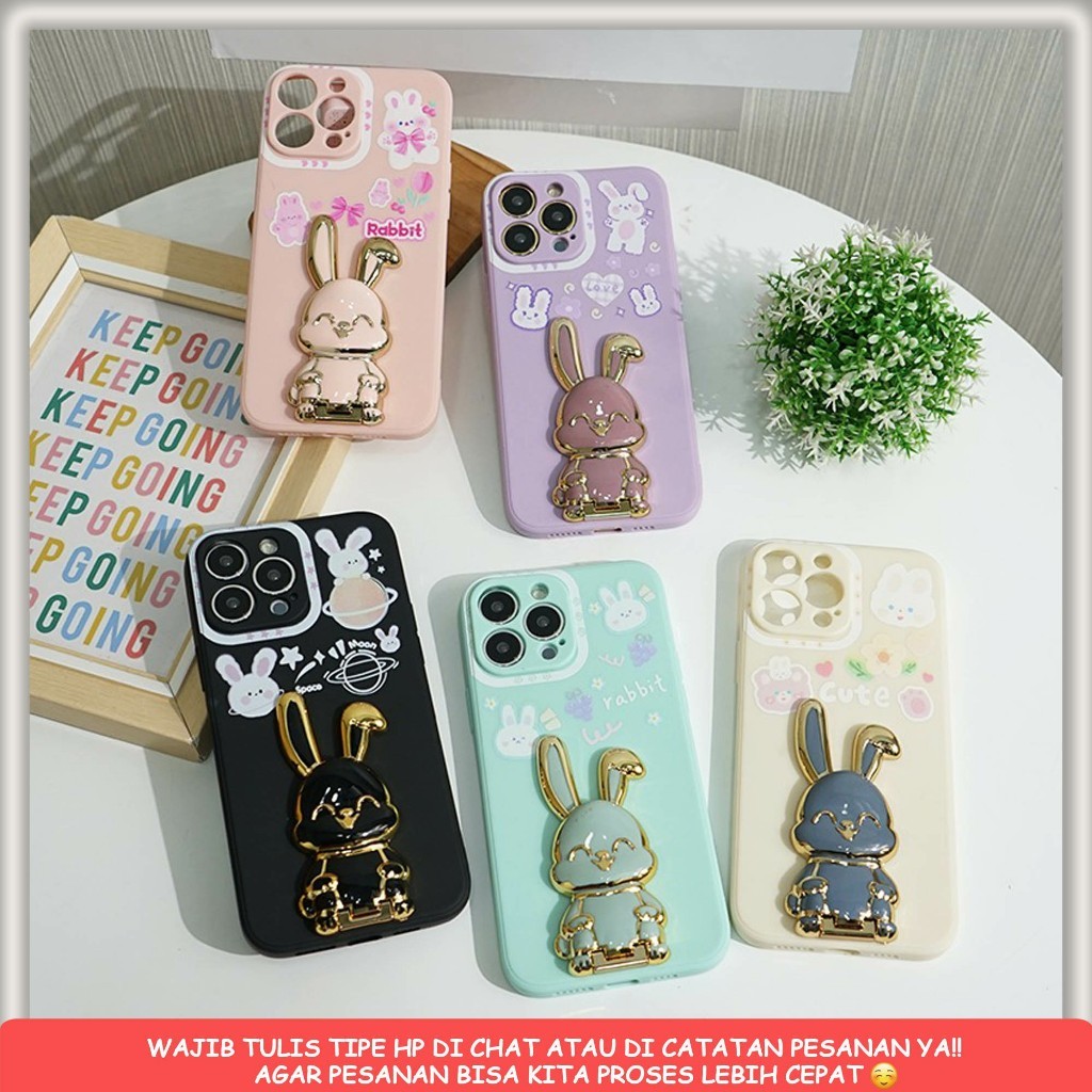 Case Macaron Stand Kelinci [3D-9] For OPPO  A18 A38 A784G A785G A584G  A585G A77S A57 2022 A76 A96 A53 A33 A16 A17 A5S A1K A54 A31 RENO 10 8T A15S A5 A9 2020 A52 A92 RENO 4 4F RENO 5 5F RENO 64G 5G RENO 74G 5G