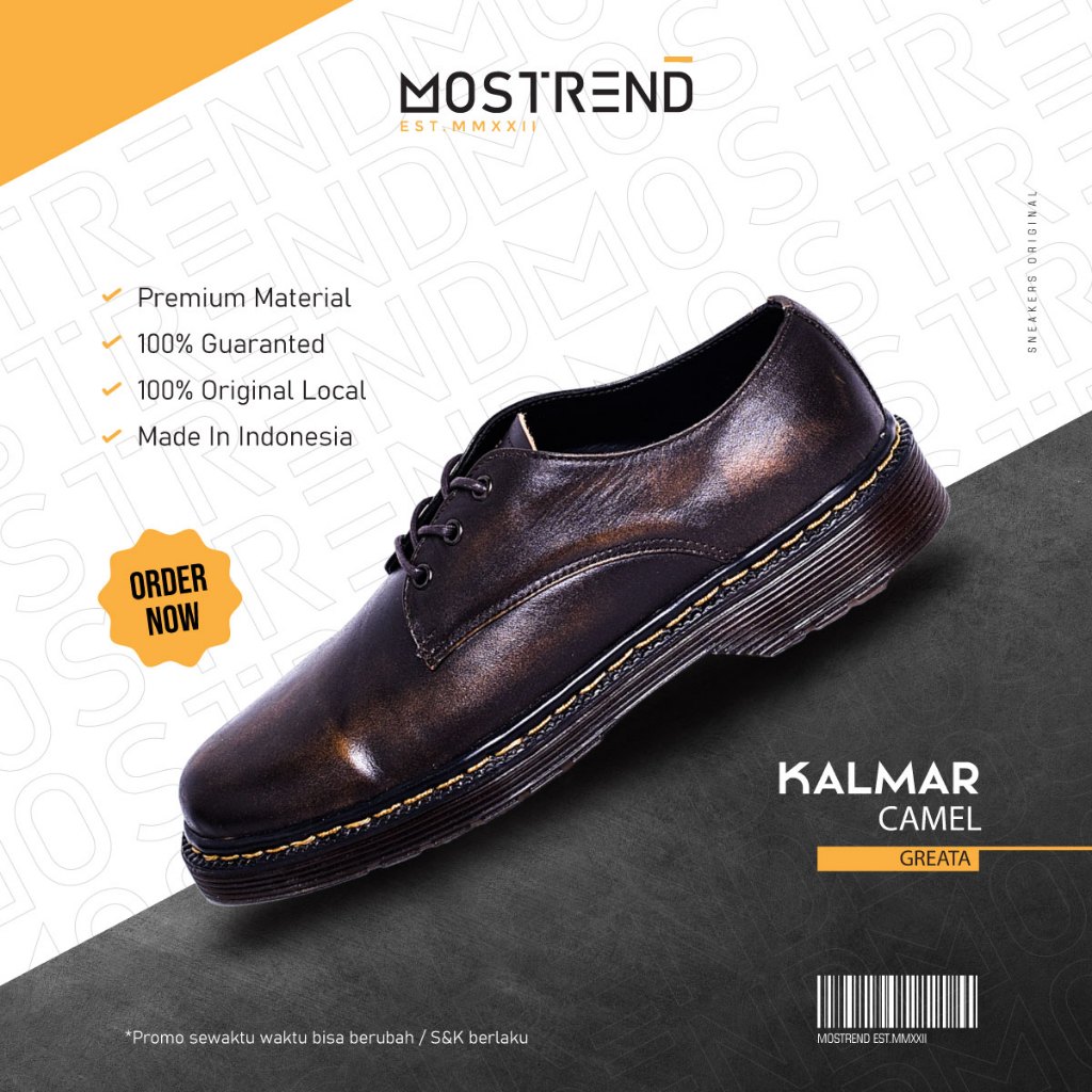 Mostrend x Greata Kalmar Camel Sepatu Docmart Pria Kulit Sapi Asli Original Pantofel Oxford Formal K