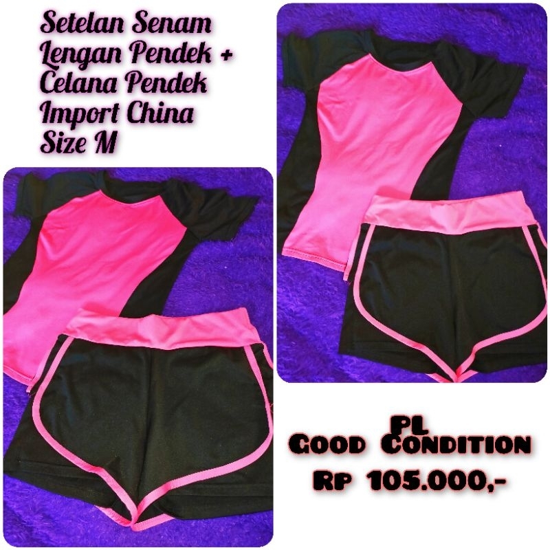 PL PreLoved One set setelan baju senam kaos lengan pendek & hotpan senam bahan melar banget adem dip