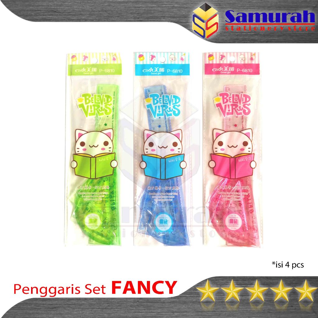 

Penggaris Set lengkap Fancy 4 in 1 / Segitiga sama sisi - segitiga siku - Busur 180 Derajat - Mistar 18 cm 1 Set Matematika