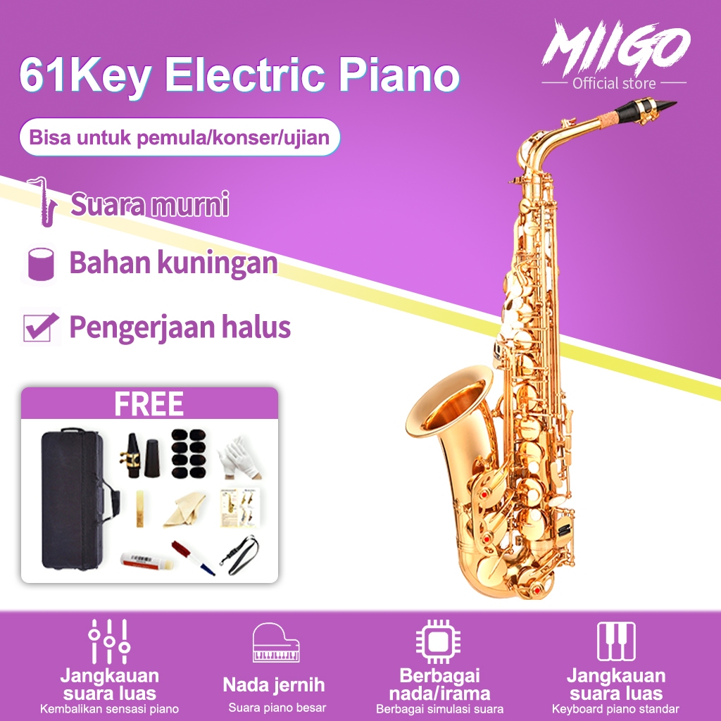 Miigo- Instrumen Saxophone, Alto Saxophone E Flat, Saxophone untuk Pemula, Alat Musik Tiup Saxophone