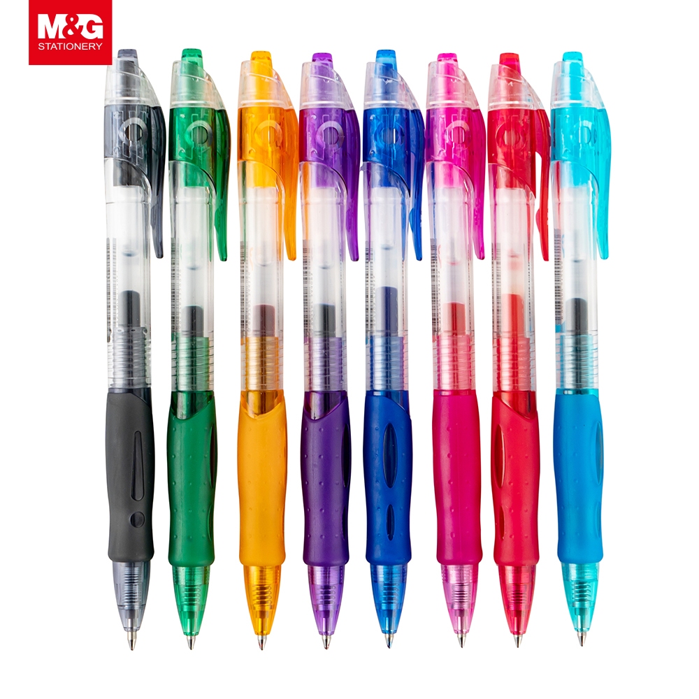 

M&G Pulpen Gel Retractable Gel Pen 8 Warna 0.7 mm 0.5 mm Comfort Rubber Grip Hitam Biru Muda Sky Blue Merah Pink Orange Hijau
