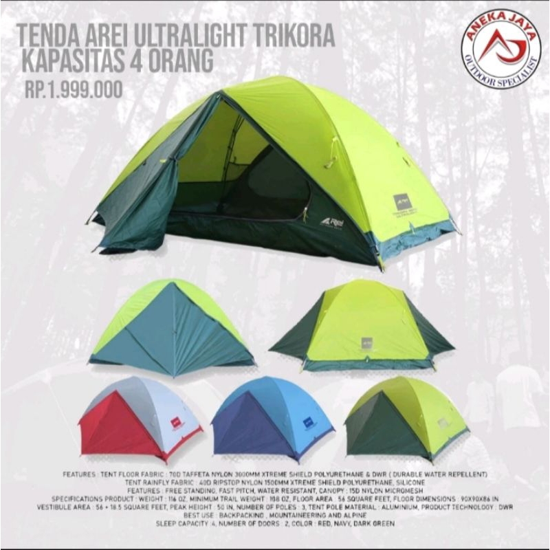 TENDA REI ULTRALIGHT TRIKORA KAPASITAS 4 ORANG