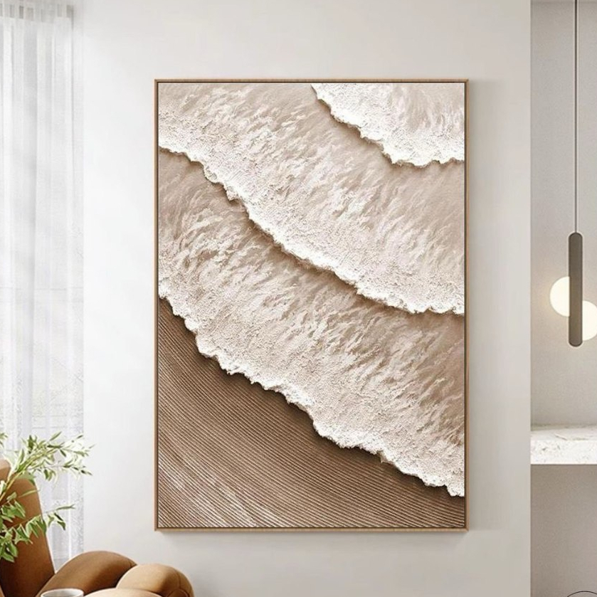 lukisan abstrak laut warna coklat media kanvas