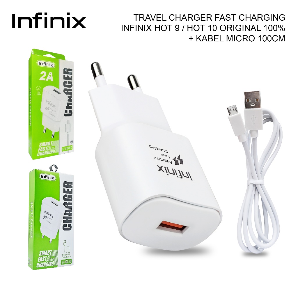 TC CHARGER INFINIX HOT 9 HOT 10 FAST CHARGING CHARGER INFINIX U180XED + KABEL MICRO ORI 100