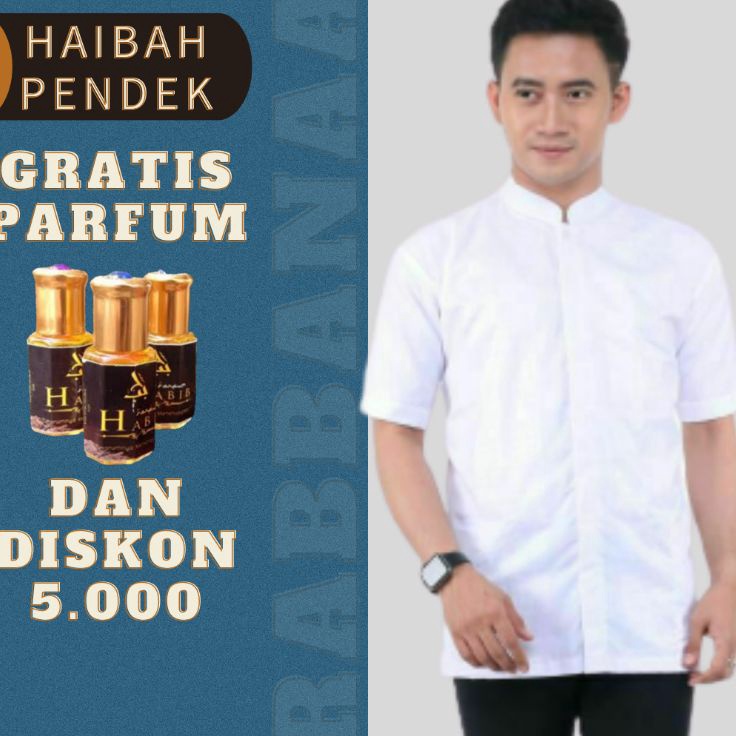 SALE BAJU KOKO HABAIB PUTIH POLOS LENGAN PENDEK