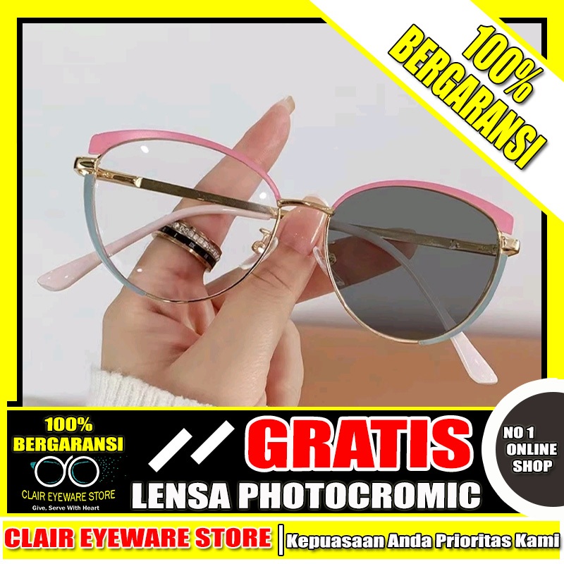 Clair Eyeware CO 61 Optik Melawai Frame Kacamata Cat Eye Besi Plastik Lentur Ringan  Blueray Photocr