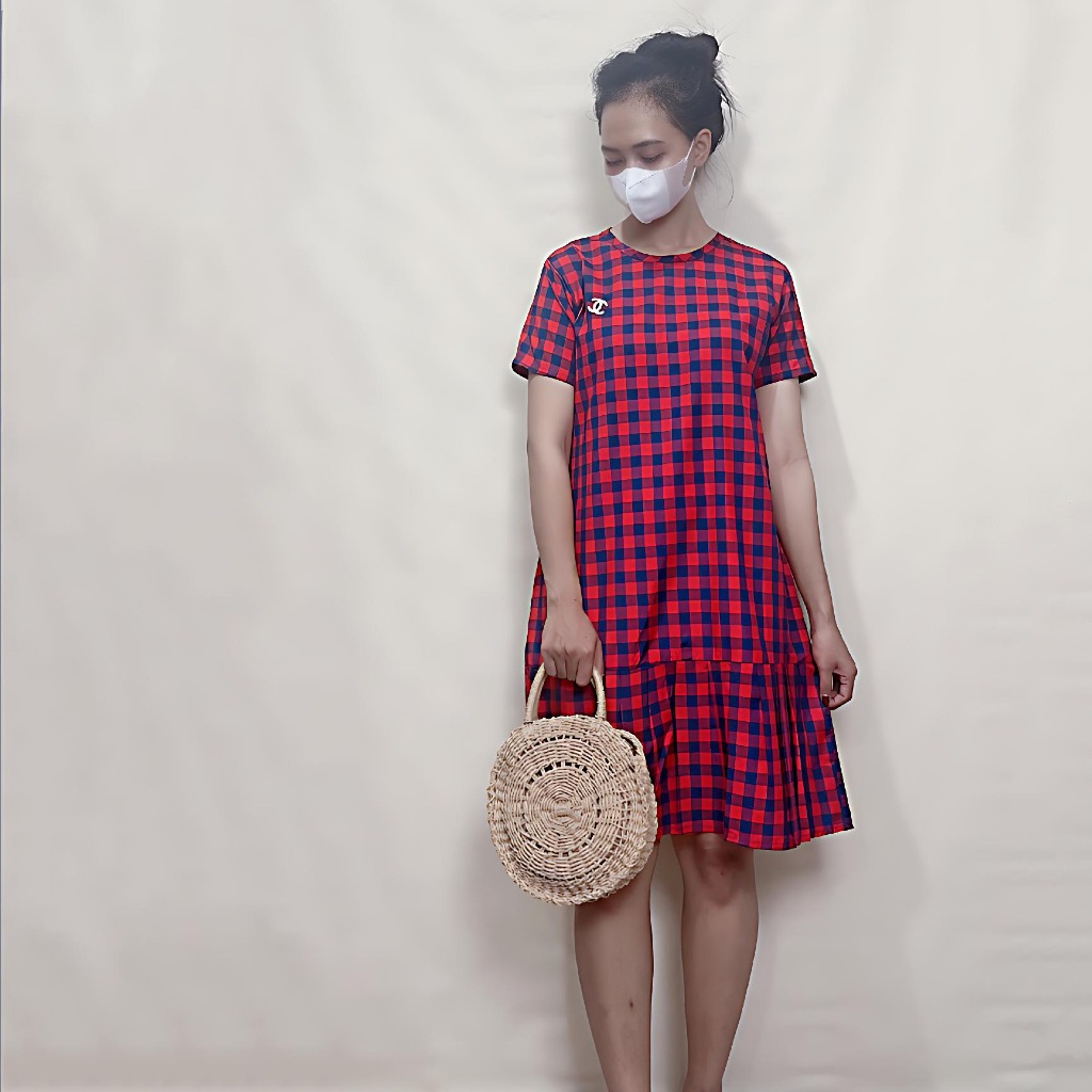 RED Chaca  476#/Dress Duyung/Dress kotak/Dress katun(REAL PIC)